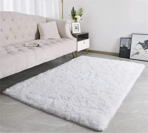 linyingdian Tapis Moelleux de Salon Moelleux Modernes adaptés à la Chambre à Coucher des Enfants décor à la Maison de la Chambre à Coucher décoration intérieure Tapis Ultra Doux (Blanc, 80x160cm)