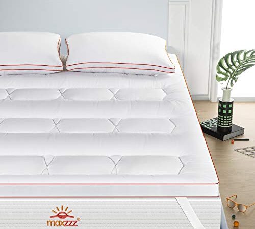 Maxzzz Surmatelas 160x200cm en Microfibre Pliable Gonflant Densité de 1000Gr/m², Deux Personnes Ulitra Doux Respirant et Lavable avec Sangles Elastisques Anti-dérapentes-5cm