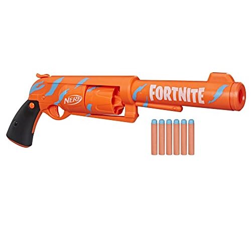 Nerf Fortnite, Blaster 6-SH avec revêtement Camo Pulse, mécanisme à percuteur, Barillet Rotatif, 6 fléchettes Nerf Elite Multicolore F2678EU5