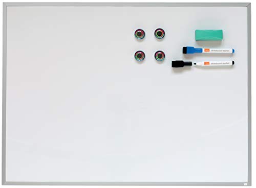 Nobo - Petit Tableau Magnétique avec Cadre en Aluminium, Effaçable à Sec, Maison/Bureau, 585 x 430 mm, Fixations Murales / Marqueurs / Aimants / Effaceur Inclus, Blanc, 1903777