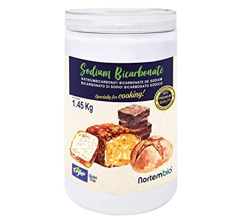 Nortembio Bicarbonate de Soude Alimentaire 1,45 Kg. Bicarbonate de Sodium Biologique pour Cuisiner. Bicarbonate Sans Aluminium pour Laver des Fruits et Légumes. E-Book avec Recettes Inclus.