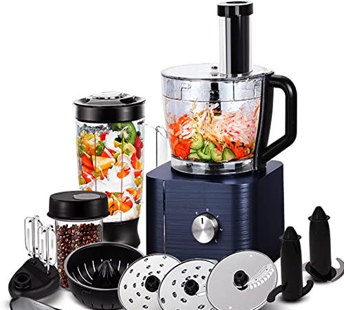 Robot Culinaire Multifonctionnel, SNDOAS 1100W Robot Culinaire avec 3 Vitesses, Robot Culinaire Compact 11 en 1 Inclut Robot Culinaire Hachoir, Bol Mélangeur 3.2L, Tasse Blender 1.5L, Bleu Foncé