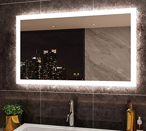 SIRHONA Miroir LED Salle de Bains avec éclairage 100x60cm LED Miroir Muraux AVCE Anti-buée Fonction Cosmétiques Mural Lumière Illumination