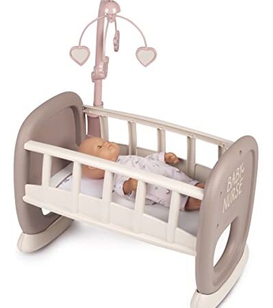 Smoby - Baby Nurse - Berceau à Barreaux - pour Poupons et Poupées - Lit avec Système de Bascule + 1 Mobile - 220372