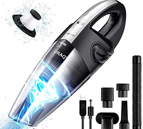 URAQT Aspirateur à Main, 120W, 2200mA Aspirateur à Main sans filRéduction d'humidité/Bruit Charge Rapide avec Filtre Lavable pour la Maison, la Voiture, la Table, Le Type Humide et Sec