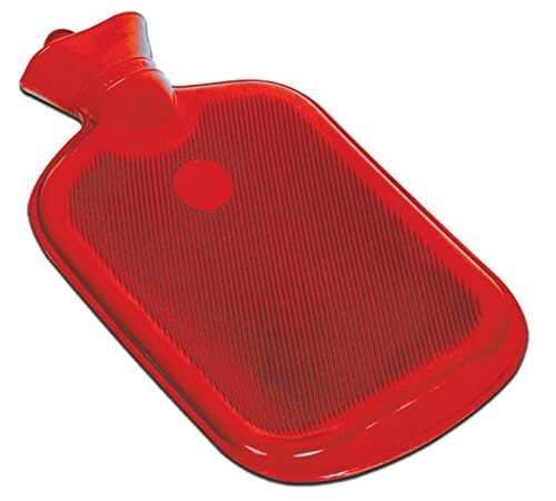 Gima - Bouteille d’eau chaude 100% caoutchouc, à 2 côtés lamellés, pour soulager les douleurs et les crampes musculaires, pour se réchauffer en cas de froid ou d’humidité, Rouge, 28601