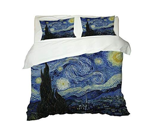 IJBSDJI Housse De Couette 220 x240 Coton,Van Gogh Starry Night,Lavable Souple Polyester Imprim Parure Dessus De Lit Microfibre AVCE 2 Taies D'Oreillers