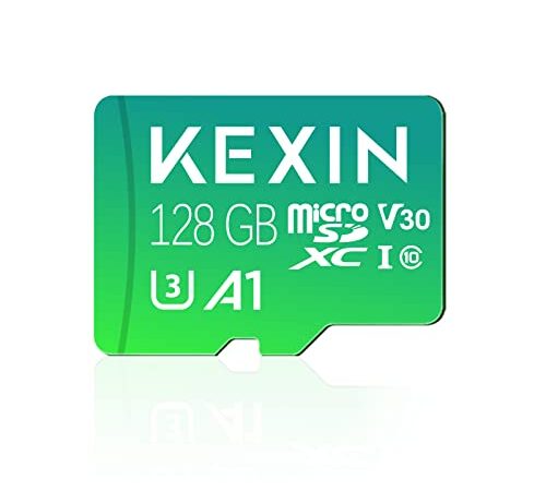 KEXIN Carte Micro SD 128 Go Contient Adaptateur SD, Carte Mémoire 128Go microSDXC Full HD & 4K UHD UHS-I U3 V30 A1 Micro Carte SD Stockage Externe pour GoPro, Drone, Appareil Photo