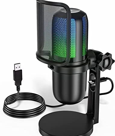 OBVHNUA Microphone USB Micro PC Cardioïde Condensateur Micro avec Lumière RVB Capteur de Mise en Sourdine pour Gaming Streaming Chat pour Ordinateur Windows Mac OS Laptop