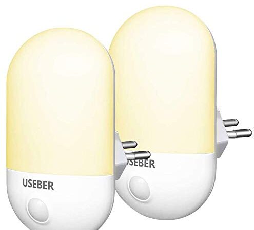 Veilleuse LED, [Lot de 2] Useber Lampe Nuit Automatique Plug-and-Play avec Capteur Crépusculaire, Economie D'énergie 0.5W, Veilleuse Enfants pour Chambre Bébé, Couloir, Escalier (Blanc Chaud)