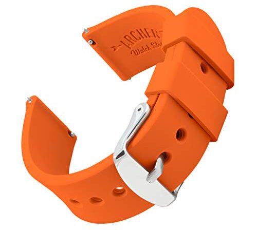 Archer Watch Straps - Bracelet de Montre en Caoutchouc Coloré - Bracelet de Rechange en Silicone pour Montre Classique ou Connectée - Libération Rapide (Orange Lumineux, 22mm)