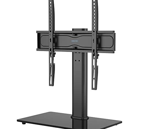 BONTEC Support TV sur Pied TV Universel Pivotant pour Télévisions de 26 à 55 Pouces LCD/LED/Plasma Hauteur Réglable avec Base en Verre Trempé de 8 mm - Charge Maximal 45kg Max VESA 400x400 mm