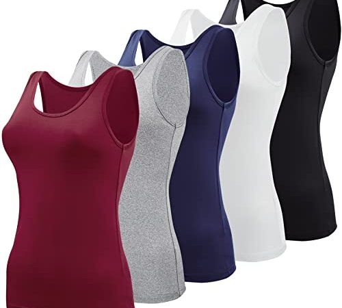 BQTQ 5 Pièces Débardeur Femme Extensibles Tank Top Basique Caraco Classics Débardeur pour Femme et Fille Noir, Blanc, Gris, Rouge Foncé, Bleu Marine, XL