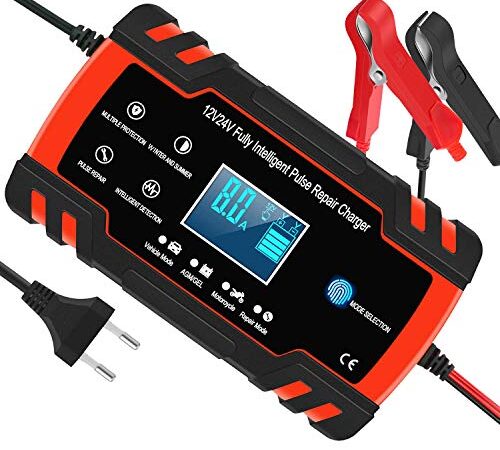 Chargeur de Batterie pour Voiture et Moto Intelligent 8A 12V/24V, Mainteneur de Chargeur Batterie, 3 Étapes de Chargeur Batterie et Automatique Réparation Fonction Camion, AGM, GEL, WET, SLA