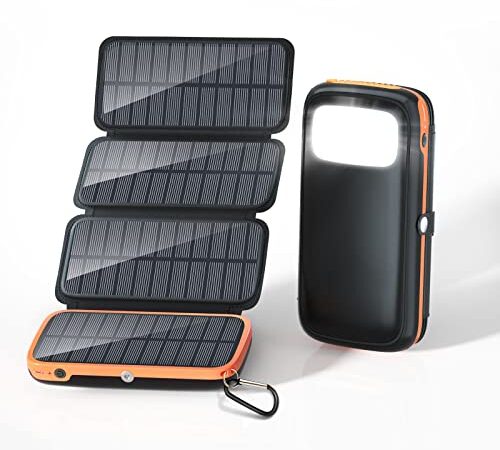 CONXWAN Chargeur Solaire 26800mAh, Batterie Externe avec 4 Panneaux Solaire et 3 Sorties Power Bank USB C Charge Rapide pour Smartphones, Tablette, Outdoor Camping et Autres