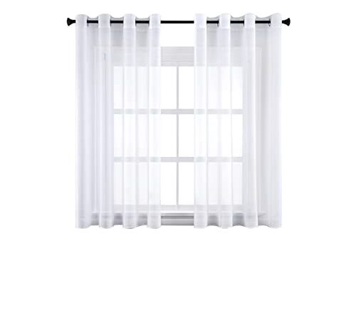 CUTEWIND 2 Panneaux Rideaux Voilage Blanc à Oeillets Rideau Fenêtre 140×145cm（L×H） Semi-Transparent Décoration d'Intérieure en Effet Lin pour Salon Cuisine Chambre Fille et Rideau Chambre Garçon