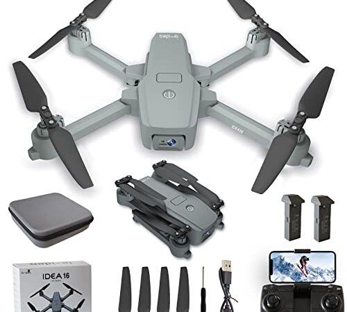 IDEA16 Drone avec Caméra Réglable 4K, 5GHz WiFi FPV Pliable Drone Radiocommandés avec 2 Caméras/Positionnement du Flux Optique, Quadricoptère RC pour Débutants avec 2 Batteries, 30 Minutes de Vol