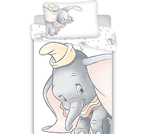 JFabrics Dumbo Grey Parure de lit pour bébé 2 pièces 100% Coton Dimensions : 100 x 135 cm, 40 x 60 cm Certifié Öko-Tex Standard 100