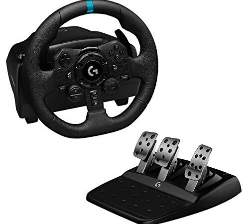 Logitech G923 USB Volant de Course et Pédales, Retour de Force TRUEFORCE, Pédales Sensibles à la Pression, Double Embrayage, Launch Control, Design traditionnel, pour PS5, PS4, PC et Mac - Noir