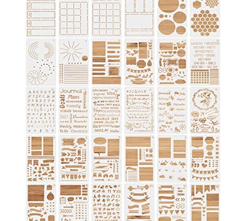 MWOOT 30 Pièces Mixte Bullet Journal Pochoir Stencil Kit, Lettre Dessin Peinture Alphabet Pochoirs, Réutilisable Bullet Journal Accessoire pour DIY Planificateur Scrapbooking Murale Décor(17.8x10.2CM)