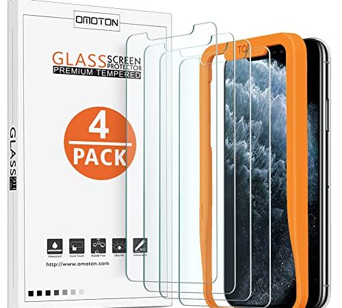OMOTON Verre Trempé pour iPhone 11 Pro/X/XS Film Protection Ecran [Kit Installation Offert] Protecteur Anti Rayures, Facile Installation, Sans Bulles,Transparent[ 5.8 Pouces, Lot de 4]