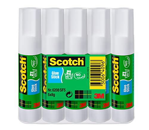 Scotch Bâton de Colle Permanente - 1 Paquet de 5 Bâtons de Colle - 8g par Bâton - Bâton de Colle d'Usage Général pour la Maison, l'Ecole ou le Bureau Utilisation