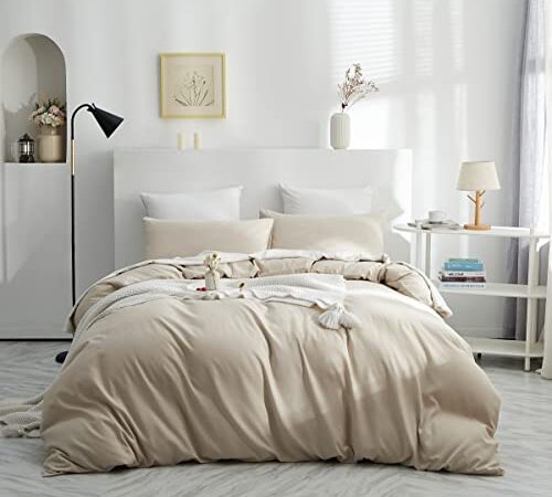 Sedefen Housse de Couette 220x240 cm Beige Élégant - Parure de Lit 2 Personnes avec Fermeture Éclair - Housse Couette en Microfibre avec 2 Taie d'oreiller 65x65 cm