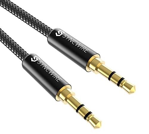 Syncwire Câble Jack Audio Câble Auxiliaire 3.5mm mâle vers mâle [Plaqué Or] stéréo en Nylon pour iPhone, Samsung, iPod, iPad, Voiture, Casque, Autoradio, Smartphones, MP3 etc. - 1M Noir