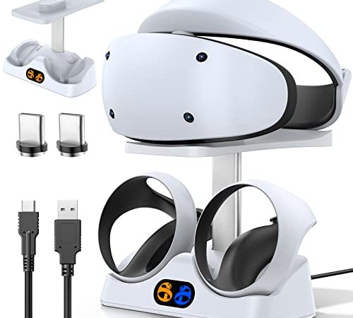 Tokluck Chargeur PSVR 2, Base de Chargeur Rapide 2H pour PS VR2 avec Support de Playstation VR2, Station de Charge psvr2 et Support de vr2, Connecteur Magnétique et Câble de Type C, Accessoires PS vr2