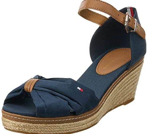 Tommy Hilfiger Chaussures Femme Semelles Compensées Espadrilles Iconic Elba Sandal Talon Compensé, Bleu (Midnight), 40 EU