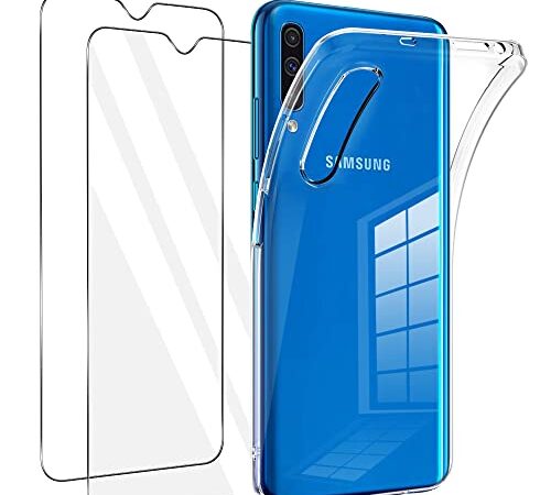 Vauki Coque pour Samsung Galaxy A50 avec Verre Trempé Protection écran 2 Pièces,Housse Etui Silicone TPU Souple Transparente et Vitre Film Protection,Antichoc Case pour Samsung A50 6.4"