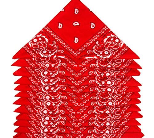 ZWOOS Bandanas, Lot de 12 Foulards Paisley, Bandeau, Mouchoirs pour Hommes et Femmes (Rouge)