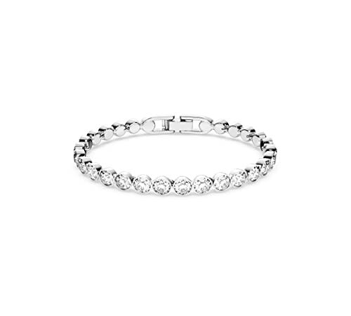 Swarovski Bracelet Tennis femme, pierres blanches brillantes et métal rhodié, taille M